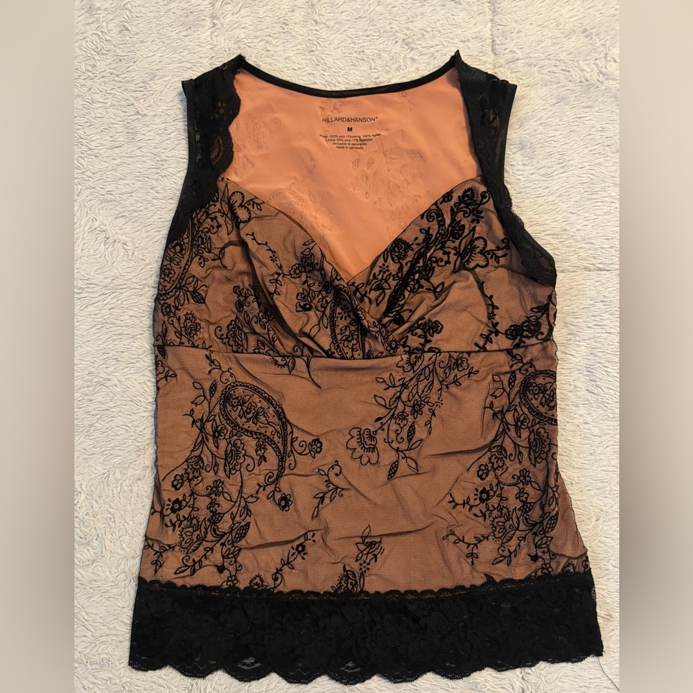 Hillard & Hanson Black & Cinnamon Sleeveless Bustier Style Tank Top - Picture 1 of 13